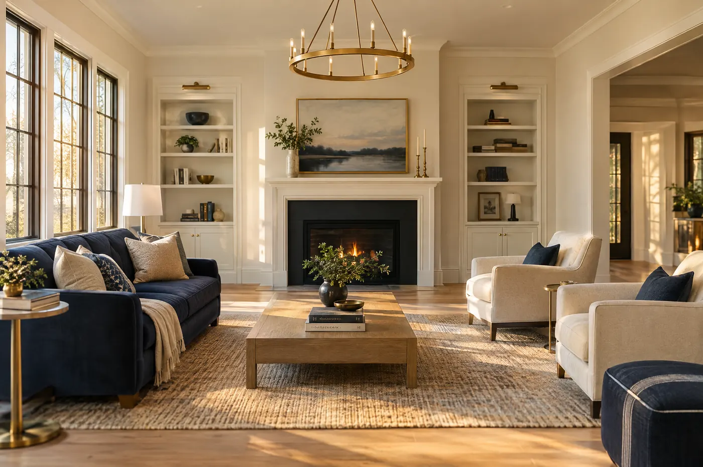 A restored room with fresh drywall, cream paint, and a new oak floor